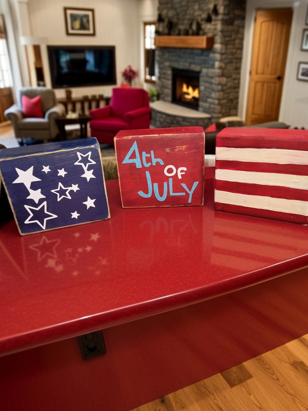 Patriotic 4th of July Wooden Block Trio - Red, White & Blue
